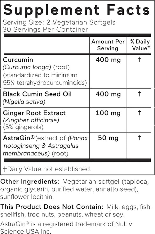 Smarter Nutrition Curcumin Softgels 95% Tetrahydrocurcuminoids (60 Count 3)
