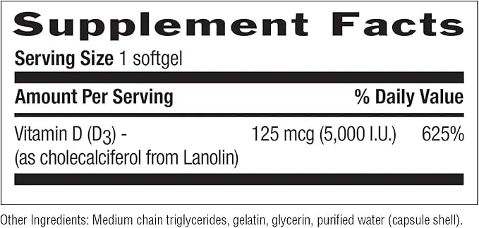 Country Life Vitamin D3, Non-Fish 5000 365 Softgels,