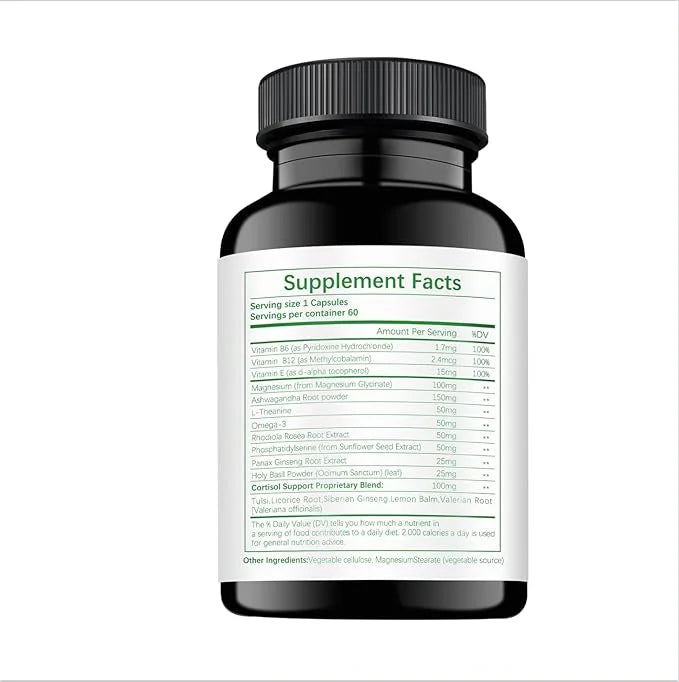 Cortisol Support Supplement with Magnesium Glycinate, L-Theanine, Ashwagandha, Phosphatidylserine,Rhodiola Rosea 15-in-1 H...