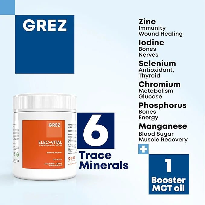 GREZ ELEC-Vital Electrolytes Powder No Sugar - Hydration Powder, Keto Electrolytes No Sugar - Complete Mineral Support, So...