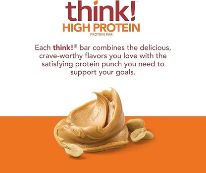 think! Protein Bars, High Protein Snacks, Gluten Free, Kosher Friendly, Creamy Peanut Butter, Nutrition Bars, 2.1 Oz per B...