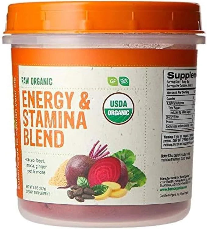 BareOrganics Energy & Stamina Blend Powder, 8 Ounces