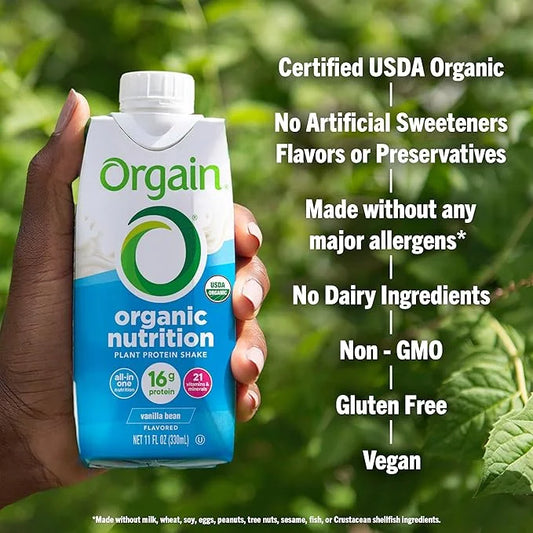 Orgain Organic Nutritional Vegan Protein Shake, Vanilla Bean - 16g Plant Based Protein, Meal Replacement, 21 Vitamins & Mi...