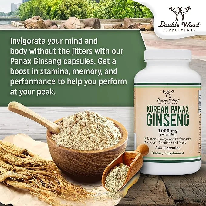 Ginseng Capsules (Korean Red Ginseng Extract, 10% Ginsenosides) (4 Month 240 Vegan 1,000mg per
