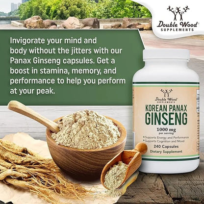 Ginseng Capsules (Korean Red Ginseng Extract, 10% Ginsenosides) (4 Month 240 Vegan 1,000mg per