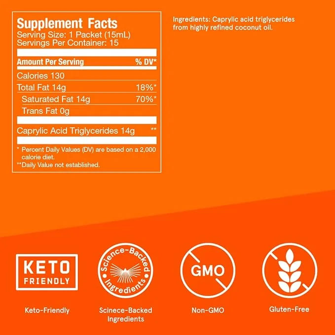 Bulletproof Brain Octane C8 MCT Oil Packets, Pack of 15, Keto Supplement for Sustained Energy - Product Image