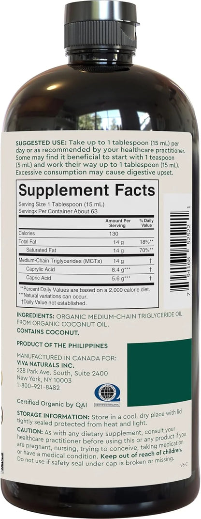 Viva Naturals Organic MCT Oil 32 fl oz - Best MCT Oil Organic for Coffee, MCT Coconut Oil Supports Energy & Mental Clarity...