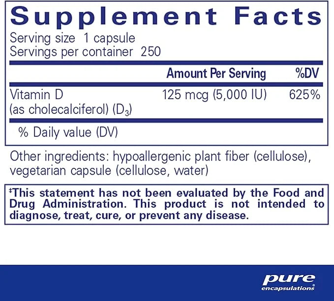 Pure Encapsulations Vitamin D3 125 mcg (5,000 IU) 250 Capsules