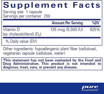 Pure Encapsulations Vitamin D3 125 mcg (5,000 IU) 250 Capsules