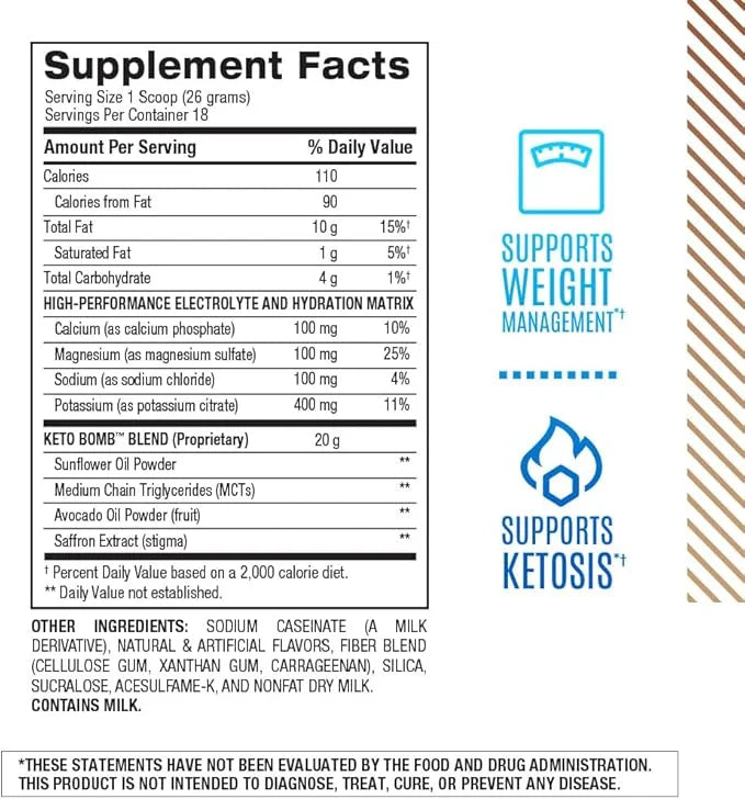 BPI Sports Keto Bomb - Promotes Energy, Hydration and Fat Loss - MCT and Electrolytes - Sugar-Free with Calcium - French V...