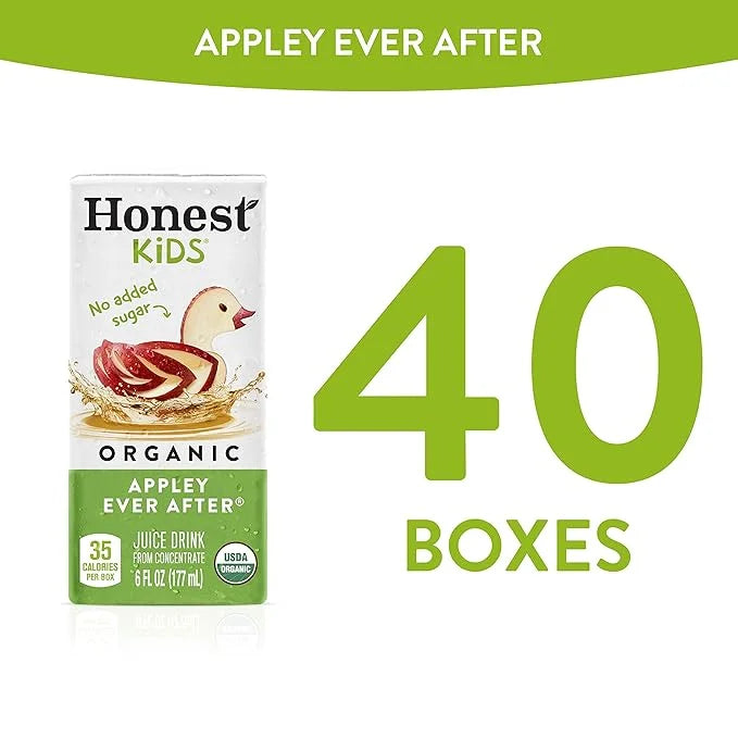 Honest Kids Appley Ever After, Organic Juice Drink, 6 Fl oz Juice Boxes, Pack Of 40, Apple - Product Image