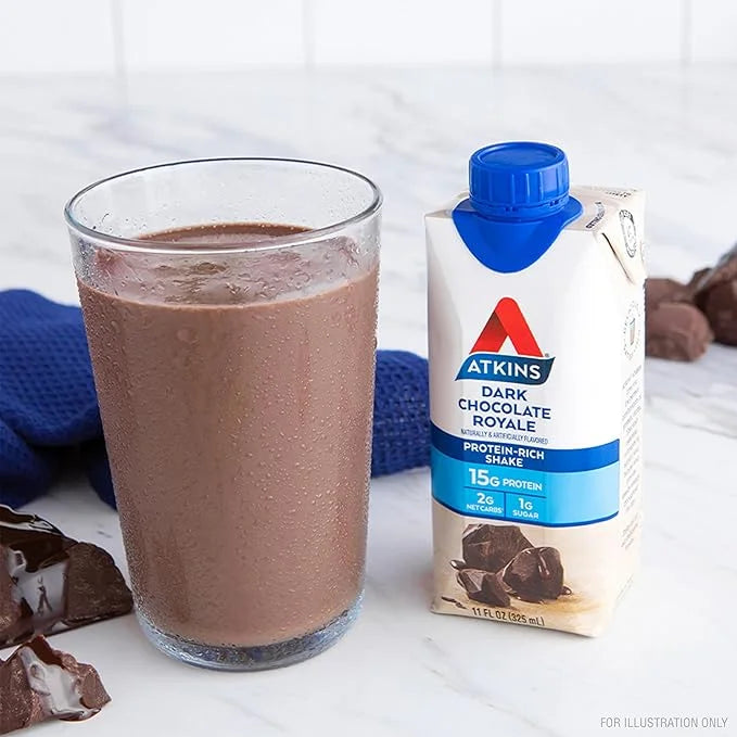 Atkins Dark Chocolate Royale Protein Shake, 15g Protein, Low Glycemic, 2g Net Carb, 1g Sugar, Keto Friendly, 12 Count - Pr...