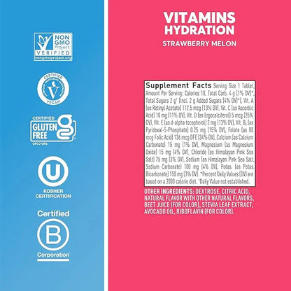 Nuun Hydration Vitamins Electrolyte Tablets, Strawberry Melon, 5 Essential Electrolytes for Hydration + Vitamin A, B6, C, ...