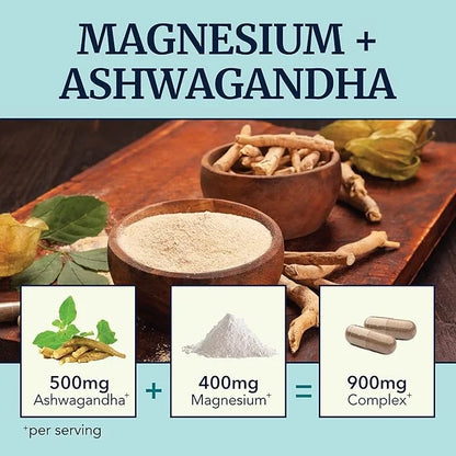 Magnesium Ashwagandha | Calming Magnesium Supplement for Adults | Relax, Rest, Calm Mood & Sleep Support | Mag Citrate & O...