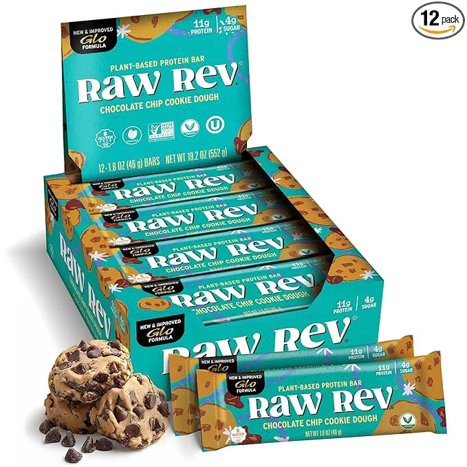 Vegan Protein Bars Chocolate Chip Cookie Dough with Low Sugar High Protein, 11g Protein, 4g Sugar, 11g Fiber, Keto, Plant ...