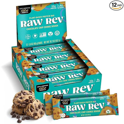 Vegan Protein Bars Chocolate Chip Cookie Dough with Low Sugar High Protein, 11g Protein, 4g Sugar, 11g Fiber, Keto, Plant ...