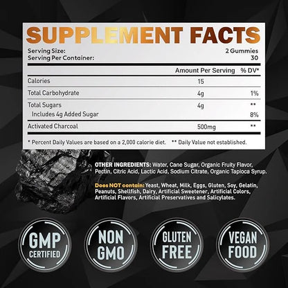 Activated Charcoal Gummies for Kids, 500mg Chewable Activated Charcoal Supplement for Gas Relief, Detox, Digestive and Ora...