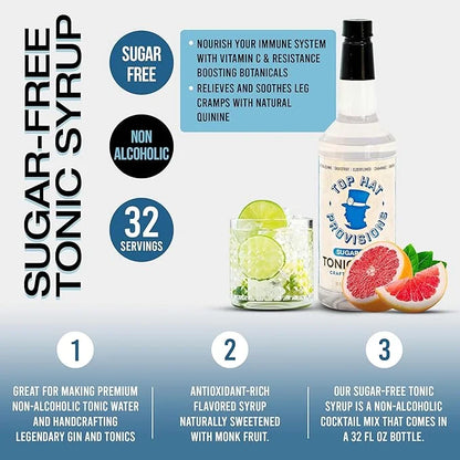 Top Hat Keto Sugar Free Tonic Syrup - 5x Diet Tonic Water Quinine Concentrate - Organic Monk Fruit - Craft Soda Mixer for ...