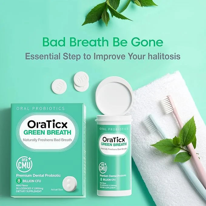 Oral Probiotics Green Breath, Freshen Bad Breath, Dental Probiotic Supplement for Oral Health, 8 Billion CFU, Mint Flavor ...