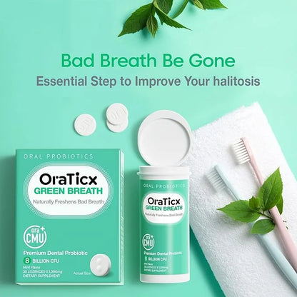Oral Probiotics Green Breath, Freshen Bad Breath, Dental Probiotic Supplement for Oral Health, 8 Billion CFU, Mint Flavor ...