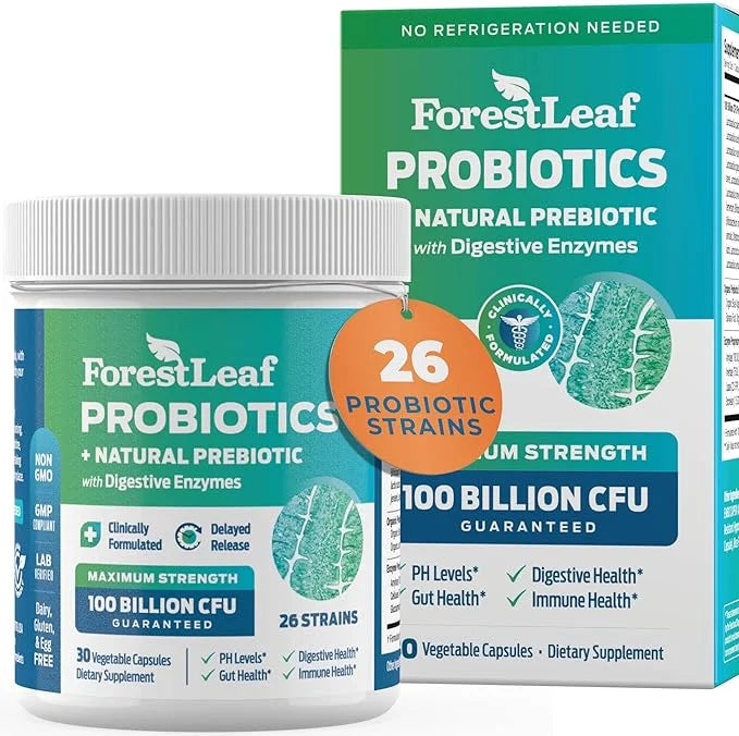 ForestLeaf Clinically Studied Probiotics 100 Billion 26 Strains 30 Capsules