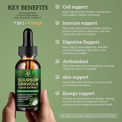 PAYAOCZ (4 Pack) 7 in 1 Soursop Bitters Liquid Drops, Organic Soursop Leaves Extract, Soursop Oil Supplements for Cell Sup...
