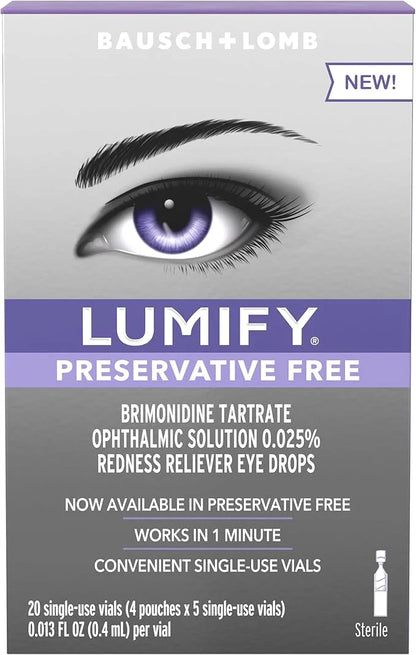 LUMIFY Redness Reliever Preservative Free Eye 20 Single 1 Min, 8 Hours