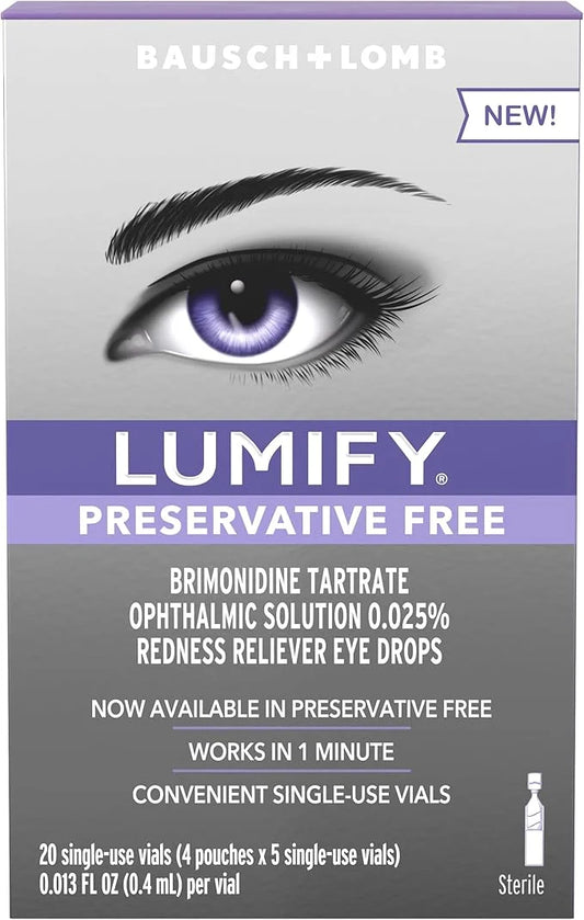 LUMIFY Redness Reliever Preservative Free Eye 20 Single 1 Min, 8 Hours