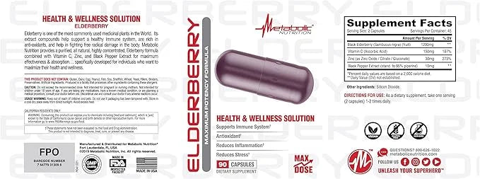Metabolic Nutrition Elderberry with Vitamin C 1200mg, 90 90 Vegan
