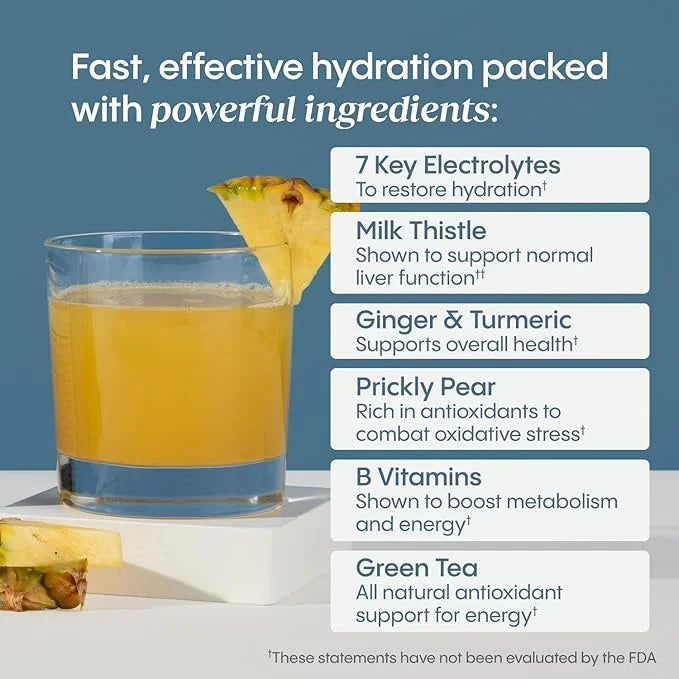 Hydralyte Liver Support + Electrolyte Mix with Milk Thistle, Turmeric, Ginger, Prickly Pear, Green Tea Extract Formulated ...