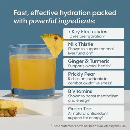 Hydralyte Liver Support + Electrolyte Mix with Milk Thistle, Turmeric, Ginger, Prickly Pear, Green Tea Extract Formulated ...