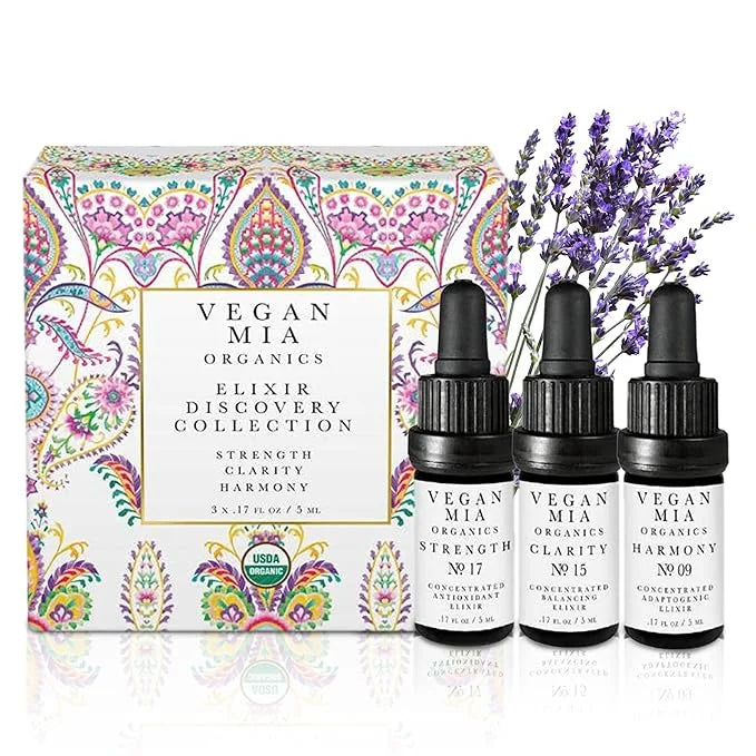 USDA Organic Concentrated Elixirs Mini Discovery Kit Skincare Face Oil: Clarity Brightening & Balancing, Strength Antioxid...
