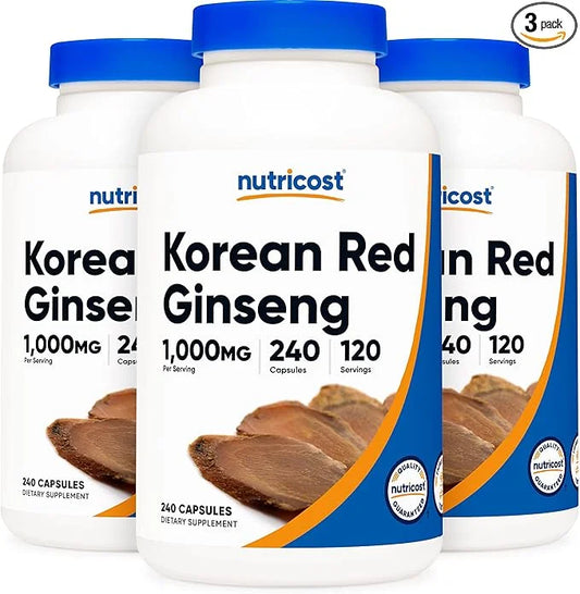 Nutricost Korean Ginseng 500mg, 240 Capsules (3 Bottles) 1000mg Extra