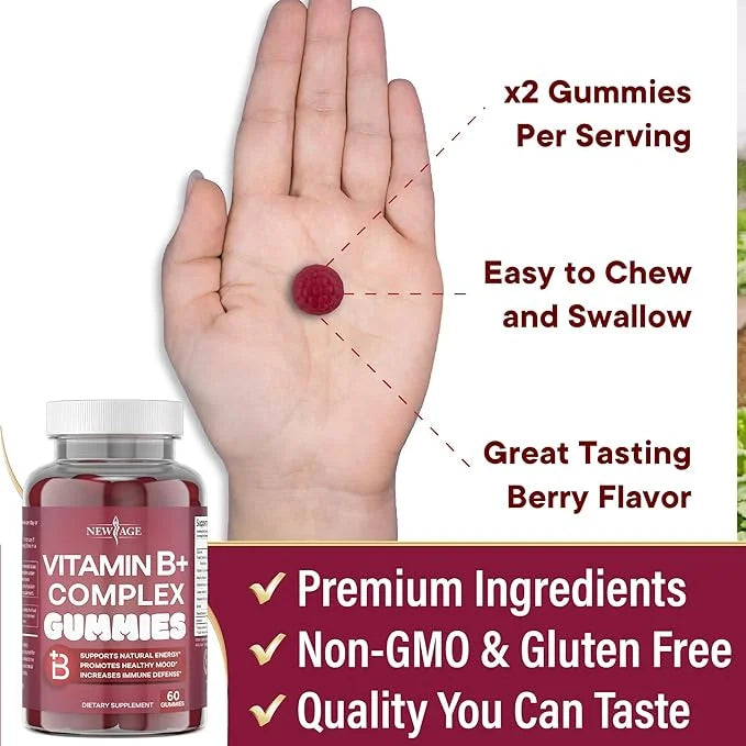 NEW AGE Vitamin B Complex Gummies B3, B5, B5, B6, B6, B7, B7, B9 B9 & B12 – (120 Count 2))