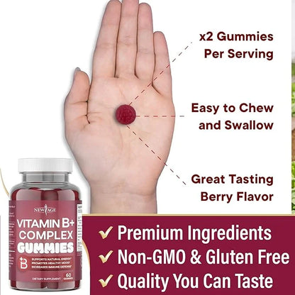 NEW AGE Vitamin B Complex Gummies B3, B5, B5, B6, B6, B7, B7, B9 B9 & B12 – (120 Count 2))