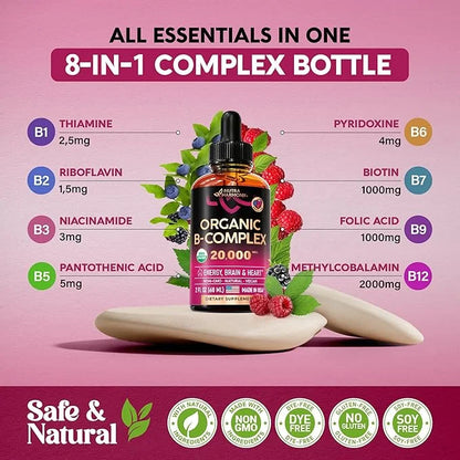 USDA Organic Vitamin B-Complex B5 Pantothenic Acid B12 Methylcobalamin B1 Thiamine B6 Pyridoxine B7 Biotin B9 Folic B3 Nia...