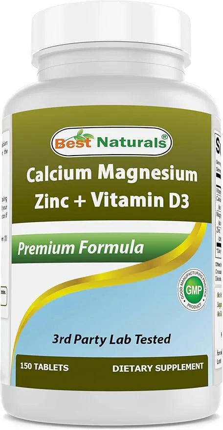 Best Naturals Calcium Magnesium Zinc D3, 150 150 Tablets 1000 mg, 400 mg, 25 mg D3 600 600 IU (3 Tablets)