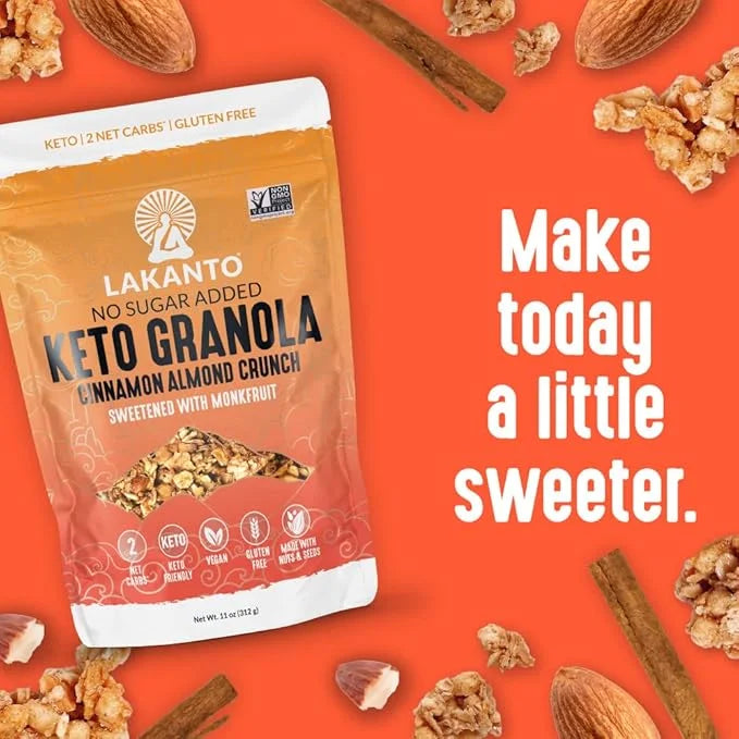 Lakanto Cinnamon Almond Crunch Granola - Delicious Snack, Quick Breakfast Cereal, Keto Friendly, Monk Fruit Sweetener, No ...