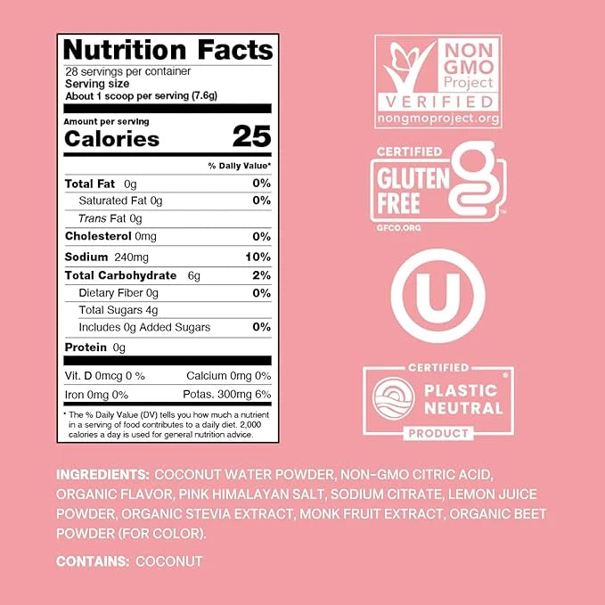 Cure Hydration | Plant-Based Electrolyte Drink Mix | No Added Sugar | FSA & HSA | Dehydration Relief Powder Made with Coco...