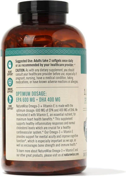 NatureWise Extra-Strength Omega 3 Fish Oil Supplement 1000mg per 600 EPA 400 DHA 360 Softgels[6-Month Softgels[6-Month Sup...