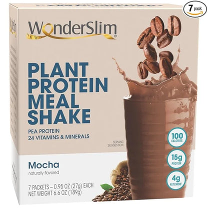 WonderSlim Plant Based Meal Replacement Shake, Mocha, 15g Protein, Keto Friendly & Low Carb, Low Sugar, Gluten, Soy, & Dai...