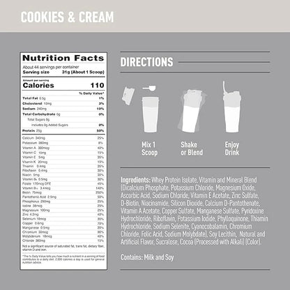 Isopure Zero Carb 100% Pure Whey Isolate Protein Powder, Lactose Free, Gluten Free, With Vitamins, Cookies & Cream, 25g Pr...