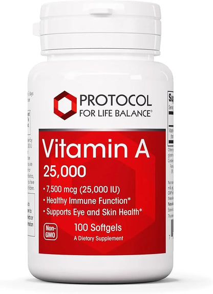 PROTOCOL FOR LIFE BALANCE Vitamin A 25,000 IU - Eye, Retina, and Immune Health - 100 Softgels - Product Image