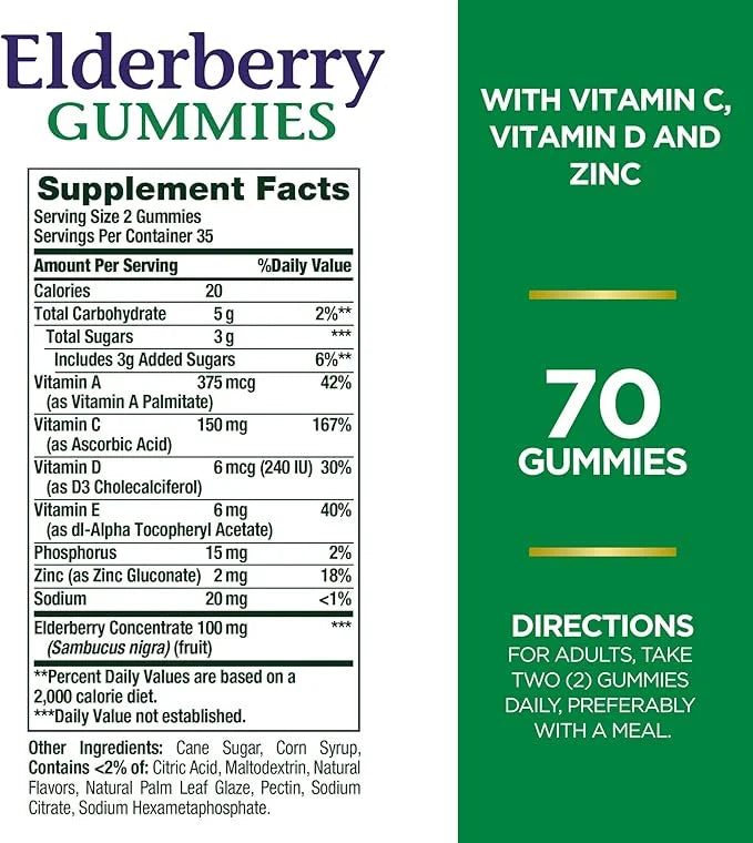 Nature's Bounty Elderberry Gummies, Dietary Supplement, 100 mg, 70 Gummies