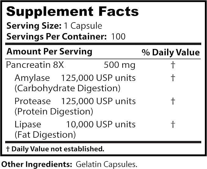 Dr. Clark Pancreatin 8X Enzyme Supplement 500mg 100 Gelatin