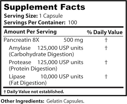 Dr. Clark Pancreatin 8X Enzyme Supplement 500mg 100 Gelatin