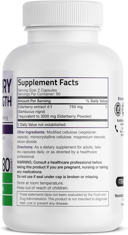 Bronson Elderberry Extra Strength, Supports Healthy 180 Vegetarian