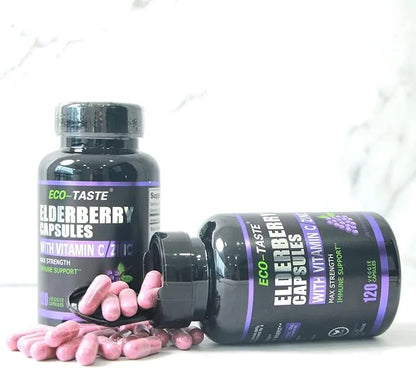 ECO-TASTE Elderberry Capsules with Zinc & 120 Capsules,