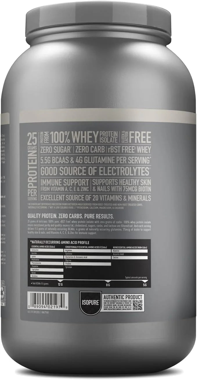 Isopure Zero Carb 100% Pure Whey Isolate Protein Powder, Lactose Free, Gluten Free, With Vitamins, Cookies & Cream, 25g Pr...