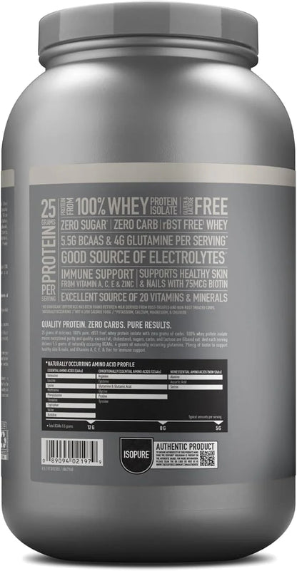 Isopure Zero Carb 100% Pure Whey Isolate Protein Powder, Lactose Free, Gluten Free, With Vitamins, Cookies & Cream, 25g Pr...